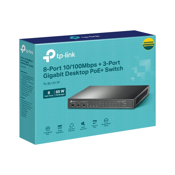 TP-Link PoE Switch 8 Port Normal +2 Port Giga Uplink +1 Giga SFP (TL-SL1311P)